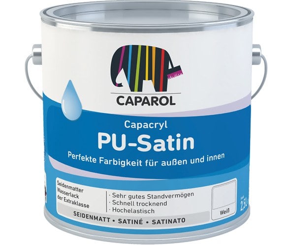 Водно-дисперсионная шелковисто-матовая эмаль Capacryl PU-Satin База W-Weiss/ Белая. Объем: 2,4 л.