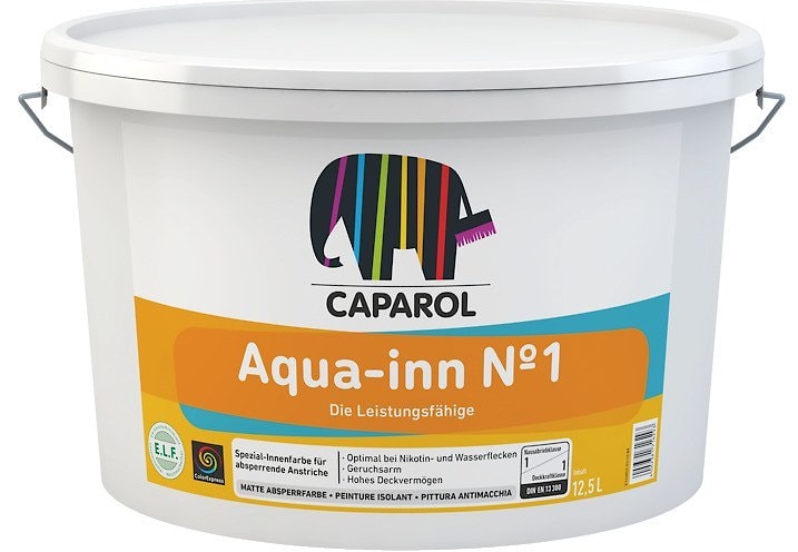 Caparol Aqua-inn №1 (Аква Инн): водно-дисперсионная высокоукрывистая силиконовая краска с изолирующими свойствами для интерьерных работ. Объем: 12,5 л.