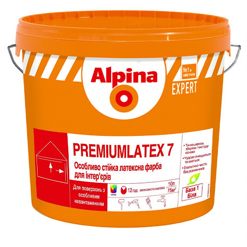 Водно-дисперсионная интерьерная латексная краска Alpina Expert Premiumlatex 7. База 3. Объем: 2,35 л / 3,24 кг.