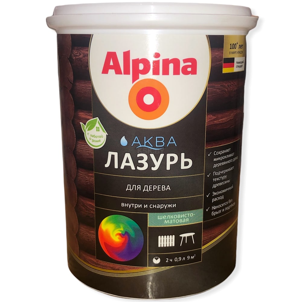 Alpina АКВА Лазурь для дерева. Прозрачный. Объем: 0,9 л / 0,90 кг.