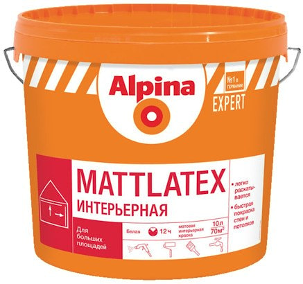 Водно-дисперсионная интерьерная латексная краска Аlpina EXPERT MATTLATEX. Объем: 10 л / 15 кг.  