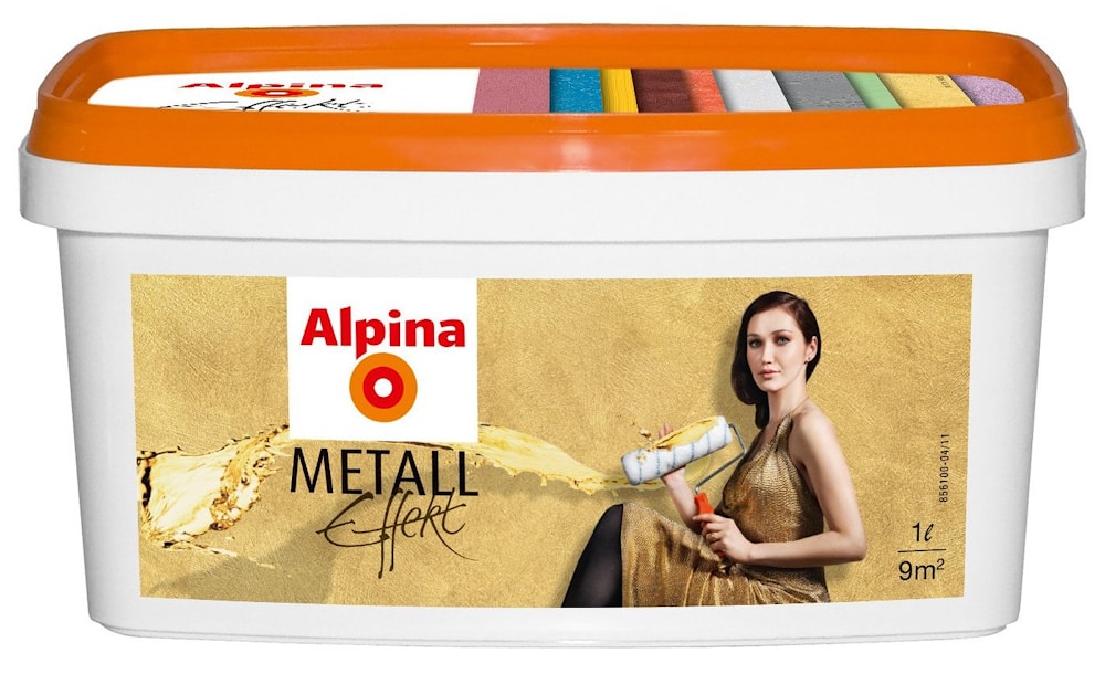 Водно-дисперсионная декоративная краска Alpina Effekt Metall Silber (серебро). Объем: 1 л.  