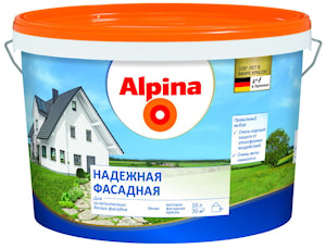 Водно-дисперсионная акриловая краска Alpina Надежная фасадная. База 1. Объем: 10 л.  