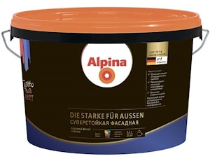 Водно-дисперсионная акриловая краска Alpina Суперстойкая фасадная (Alpina Die Starke fur Aussen). База 1. Объем: 2,5 л.  