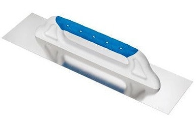 Гладилка "Швейцарская форма" Edelstahl-Glättekelle „Schweizer Form“ 480x130, толщина 1,0 мм. Лезвие из особо прочной нержавеющей стали, скошенное со всех сторон, 2-х компонентная удобная ручка с усиленным креплением (7 точек крепления. Арт.: 31 07 70.