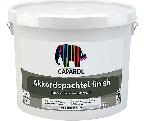 Белая тонкая акриловая шпатлевка для интерьерных работ Caparol Akkordspachtel Finish. Объем: 25 кг.  