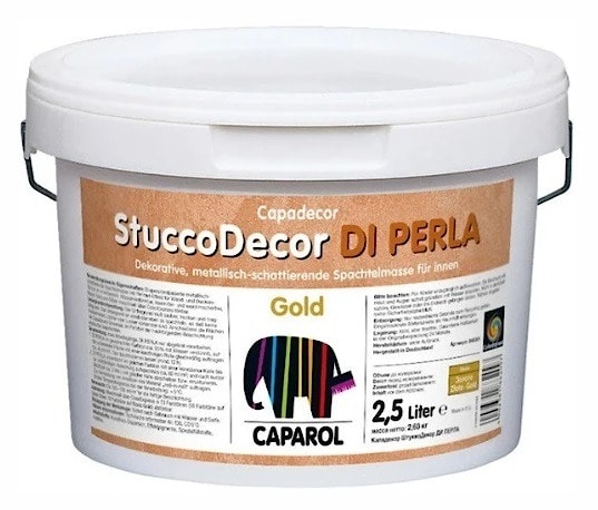 Декоративная (венецианская) штукатурка Capadecor StuccoDecor DI PERLA Gold (Кападекор ШтуккоДекор ДИ ПЕРЛА Голд) с металлическим оттенком. Объем: 2,5 л.  