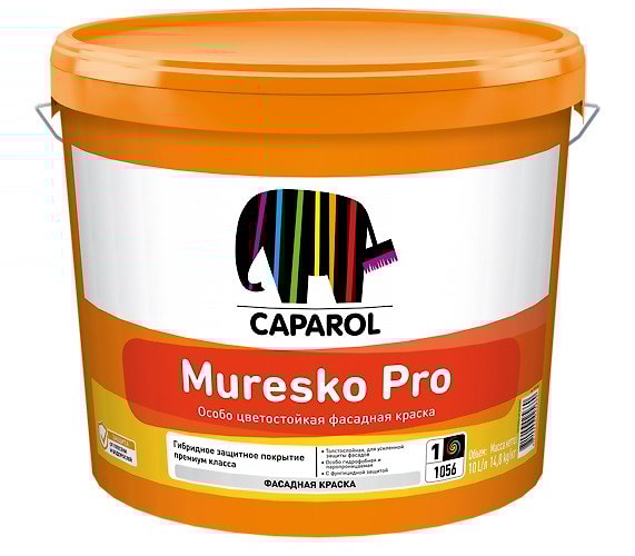 Caparol Muresko Pro (Муреско Про): водно-дисперсионная фасадная силиконовая краска. База 3. Объем: 9,4 л.  