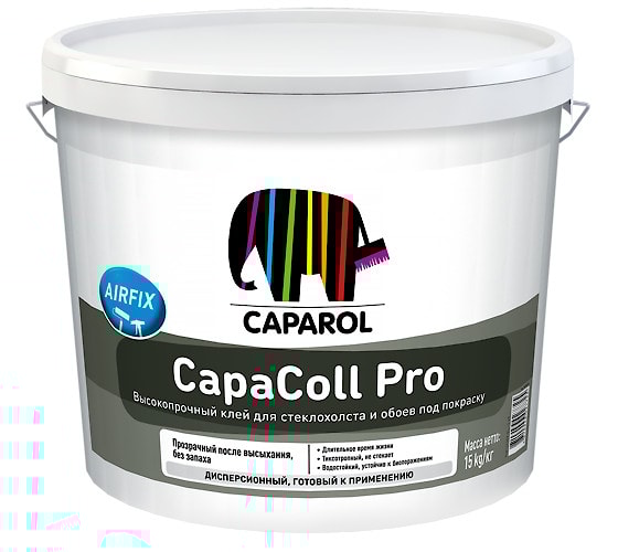 Caparol Capacoll Pro (Капарол Капакол Про): диспресионный клей без содержания растворителей для стеклообоев и покрытий из нетканых материалов. Объем: 5 кг.  
