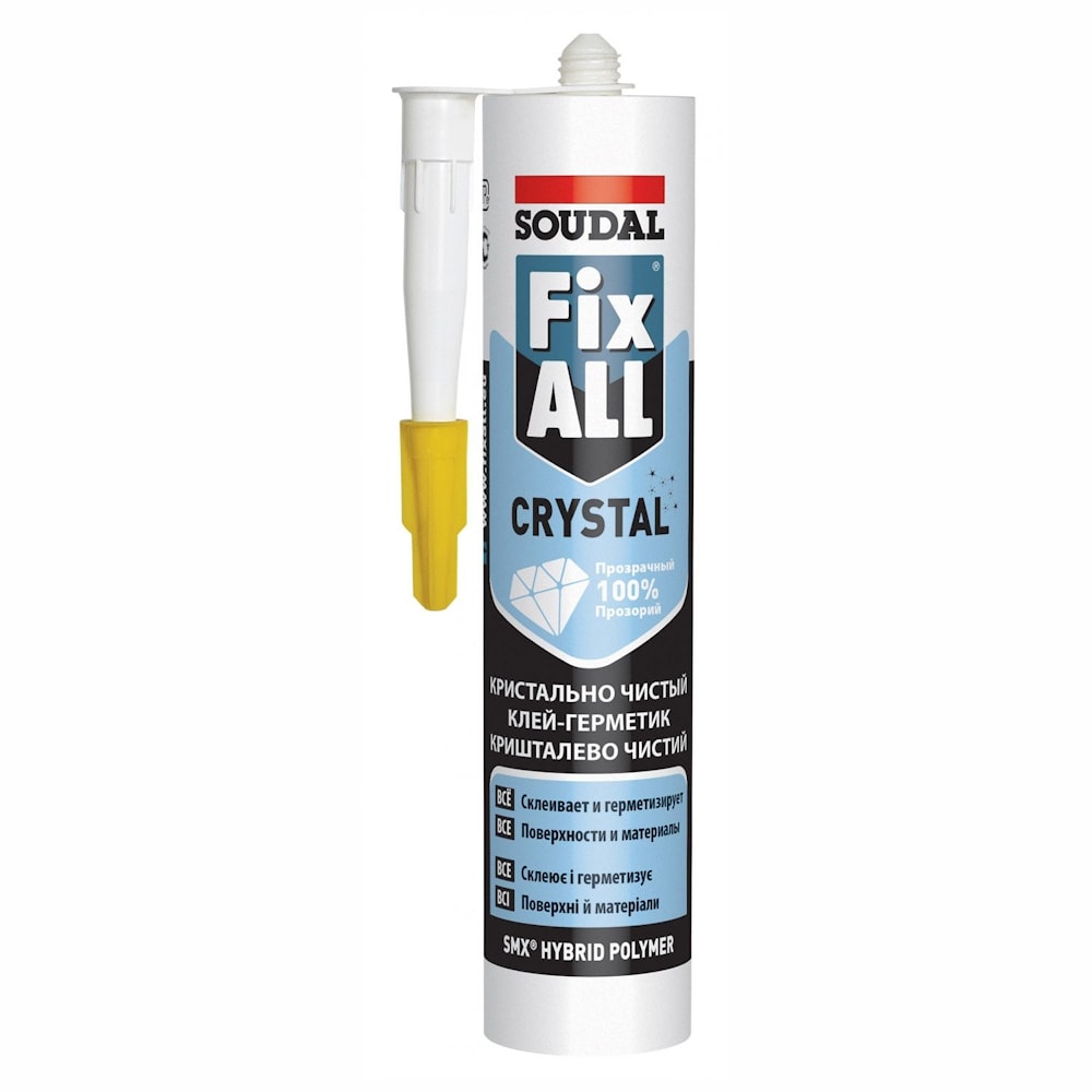 Клей - герметик гибридный Soudal Fix Аll Crystal прозрачный. Объем: 290 мл. Арт. 119130. Россия  