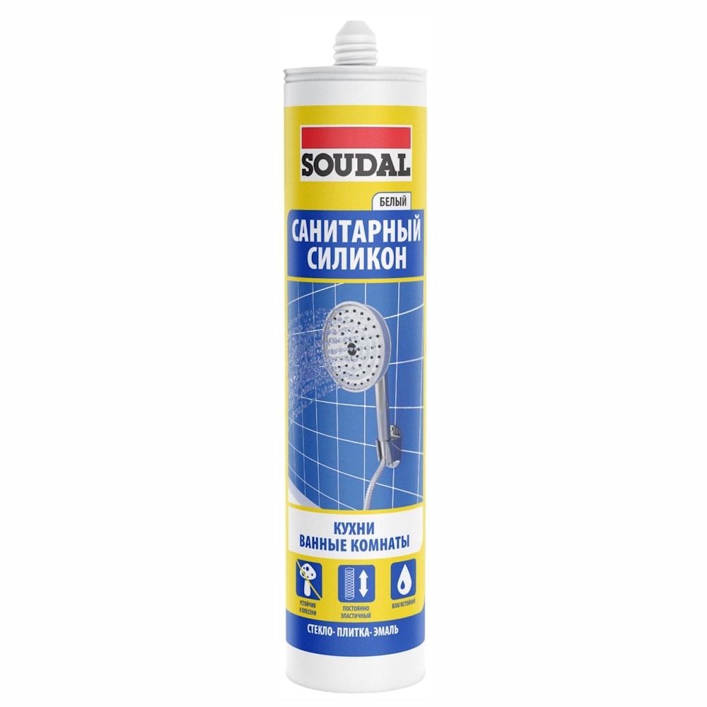 Силикон санитарный Soudal КУХНИ ВАННЫЕ прозрачный. Объем: 280 мл. Арт. 105897. Россия  