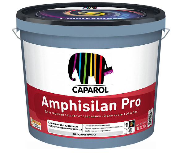 Amphisilan Pro (Амфисилан Про): фасадная краска на основе силиконовой смолы. База 1. Объем: 10 л.  