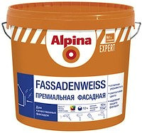 Водно-дисперсионная фасадная краска Alpina EXPERT Fassadenweiss. База 1. Объем: 10 л / 15,6 кг.  