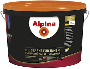 Водно-дисперсионная акриловая краска Alpina Суперстойкая интерьерная (Alpina Die Starke fuer Innen). База 1. Объем: 10 л / 12,9 кг.  