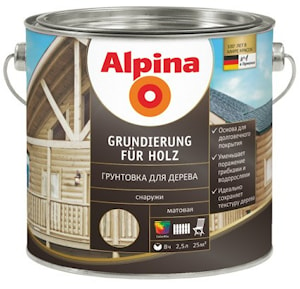 Грунтовка алкидная Alpina Грунтовка для дерева (Alpina Grundierung fuer Holz). Объем: 2,5 л / 2,179 кг.  