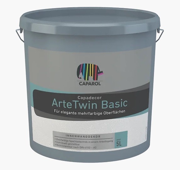 Шпатлевка Capadecor ArteTwin Basic (Кападекор АртеТвин Бейсик): декоративная интерьерная водно-дисперсионная шпатлёвка. Объем: 10 л.  