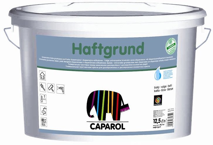 Грунтовка Caparol-Haftgrund (Капарол-Хафтгрунд): водно-дисперсионная адгезионная грунтовка для дисперсионных красок. Объем: 5 л.  